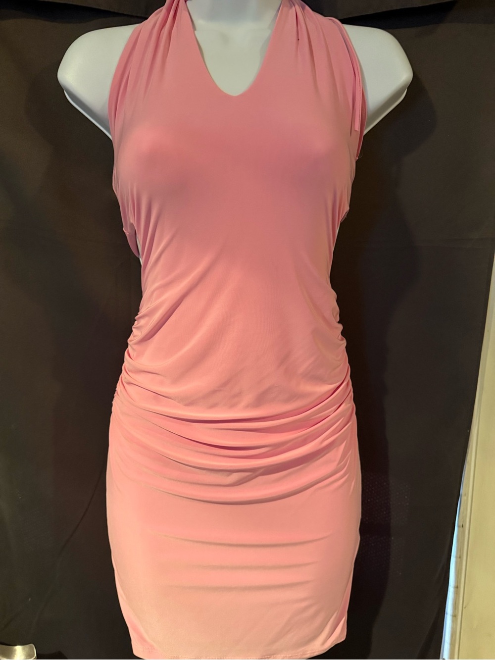 Pink Sleeveless Pink Ruched Bodycon Dress